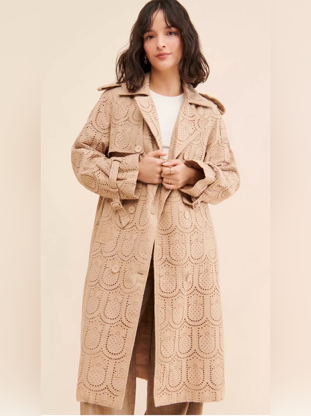 FARM Rio Pineapple Cotton Eyelet Trench Coat